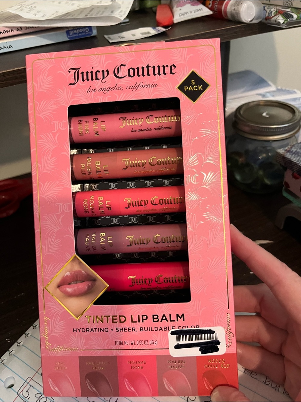Juicy Couture 5-Pack Tinted Lip Balm — Pink, Rose, Coral, Mauve, Red